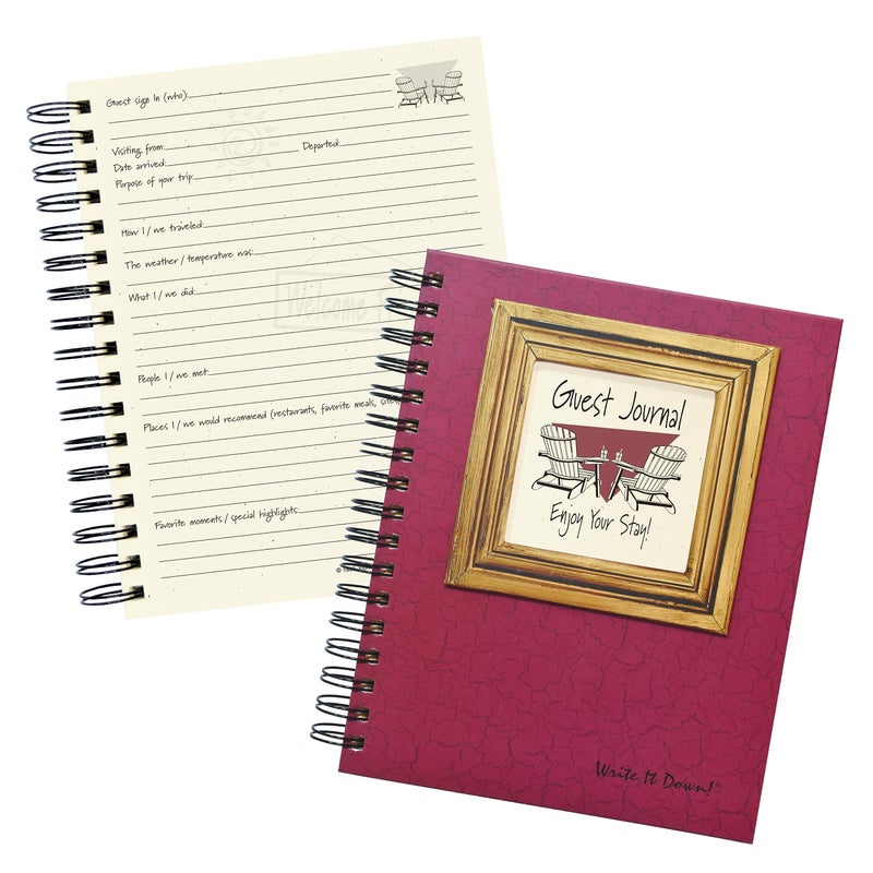 Write it Down series by Journals Unlimited, Guided Journal, Guest Journal, Enjoy Your Stay!, Full-size 7.5"x 9", Cranberry Hard Cover, Made in USA - Image 1
